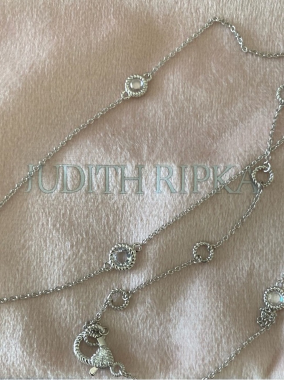 Judith Ripka Silver Rope-Station Long Necklace- heart CZ lock